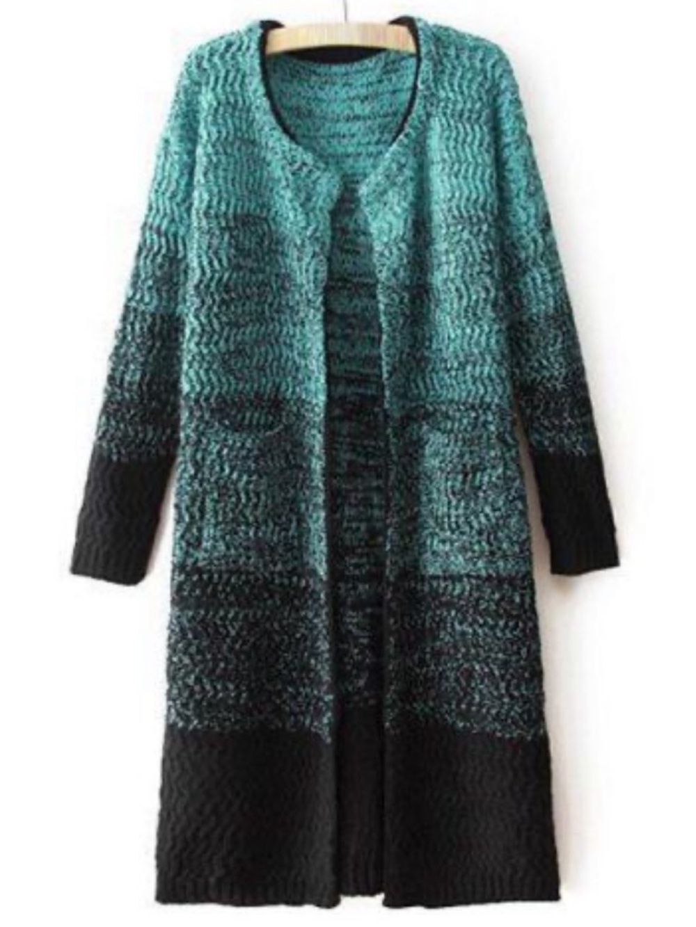 Soft Surroundings NWOT Teal Ombre to Black Long Open Cardigan Duster